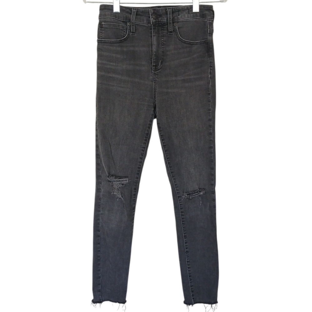 Madewell Curvy High Rise Gray Black Distressed Skinny Jeans Size 26